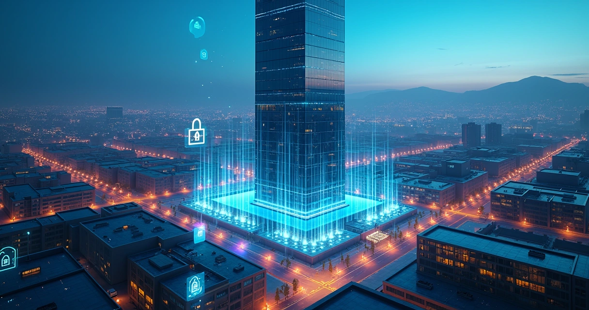 Cidade digital retratando diferentes clientes conectados a um único sistema central