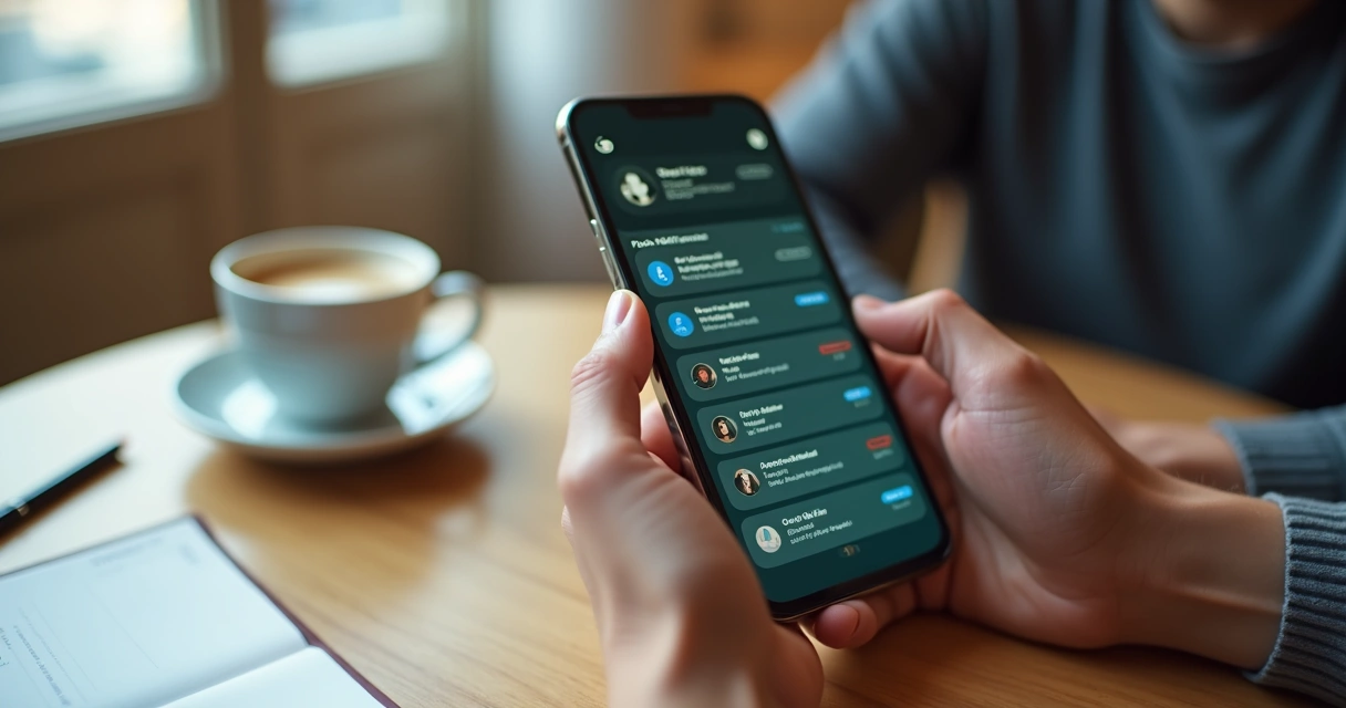 Pessoa segurando smartphone com poucas notificações em ambiente calmo